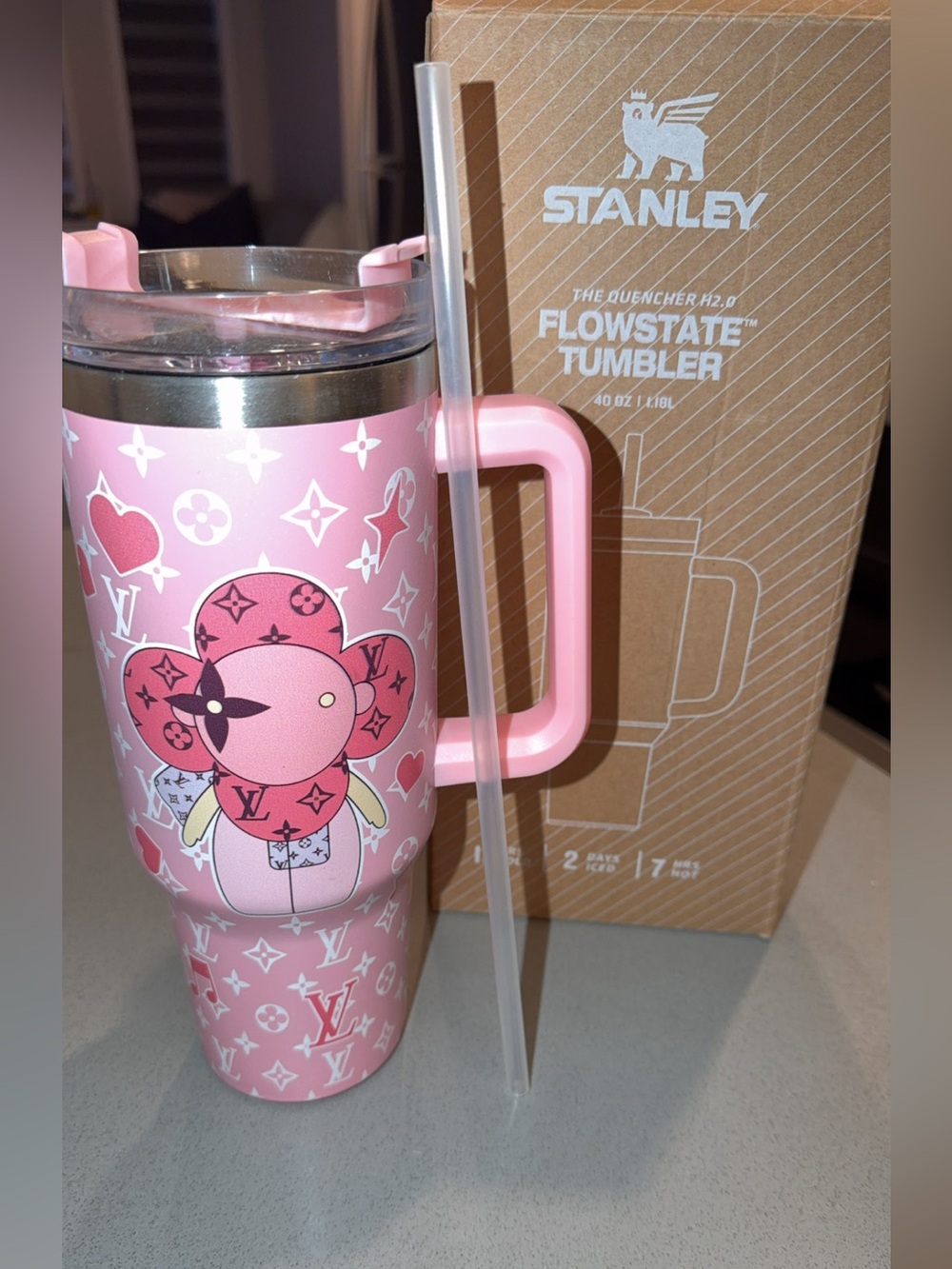 Louis Vuitton Stanley Printed Light Pink Travel Mug with Handle NEW with Box